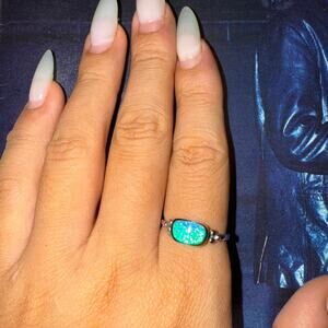 Sterling silver 925 Blue opal ring, Size 8.